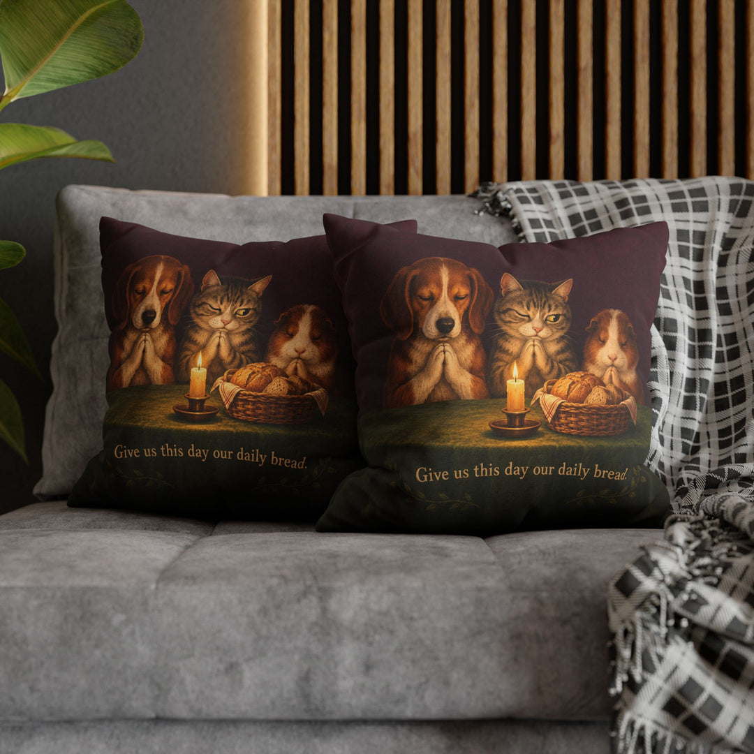 Daily Bread – Bible Verse Wall Art with a Candlelit Animal Table – Pillow / Cover