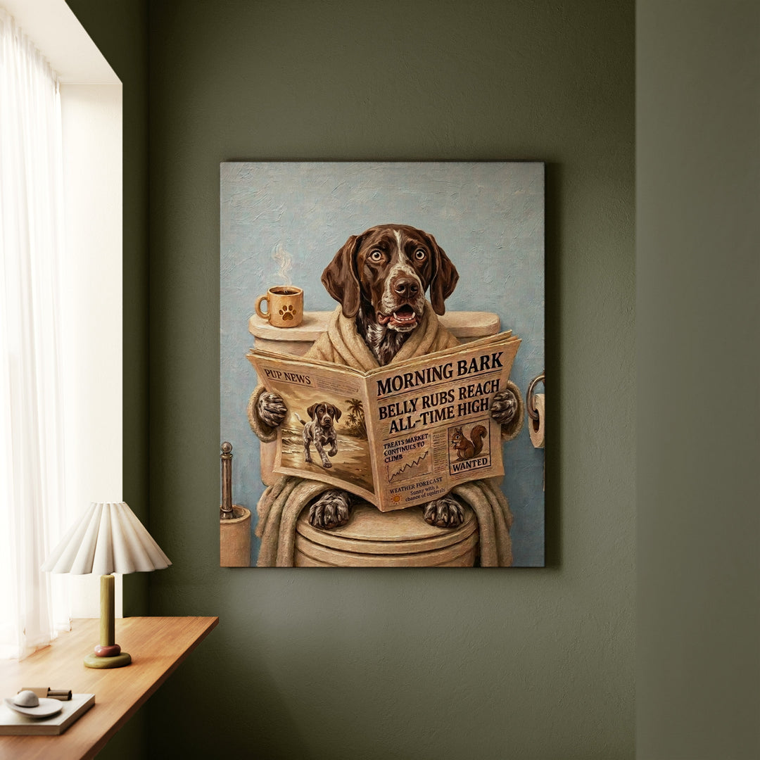 "Morning Business" - German Shorthaired Pointer Vertical Canvas - Dog Lover Wall Art