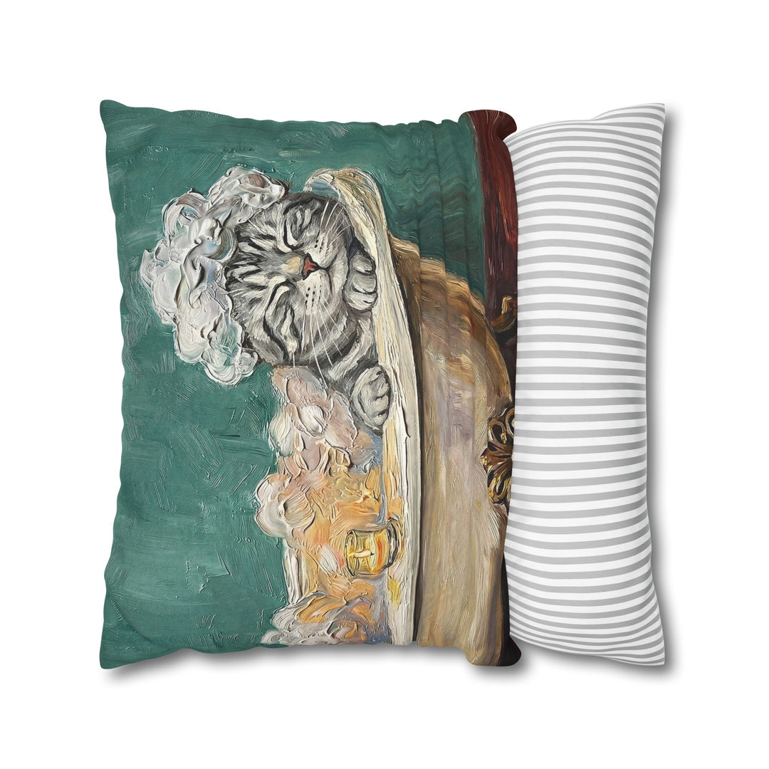 "Spa Day" - Grey Silver Tabby Pillow Cover - Cat Lover Home Decor
