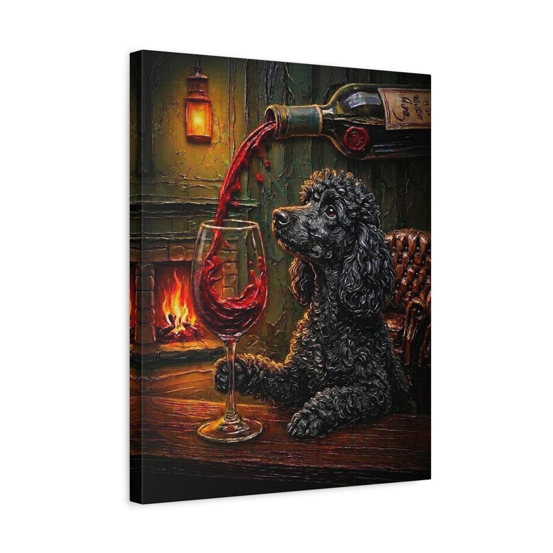 "Wine & Woof" - Poodle Vertical Canvas - Dog Lover Wall Art