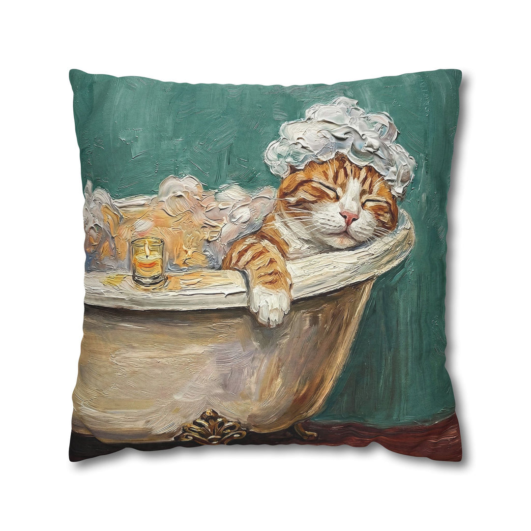 "Spa Day" - Orange & White Tabby Pillow Cover - Cat Lover Home Decor