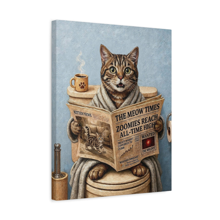 "Morning Business" - Classic Tabby Vertical Canvas - Cat Lover Wall Art