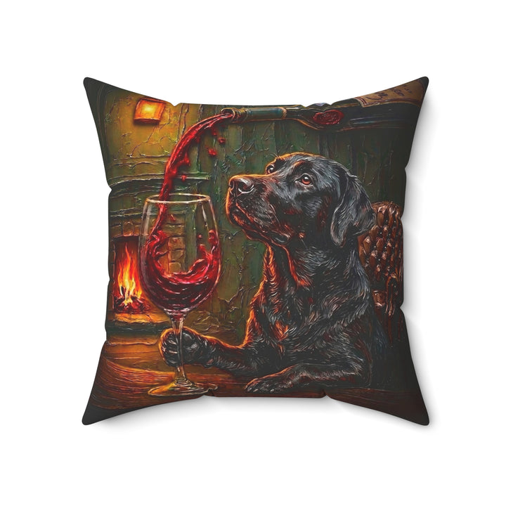 "Wine & Woof" - Labrador Throw Pillow - Dog Lover Home Decor