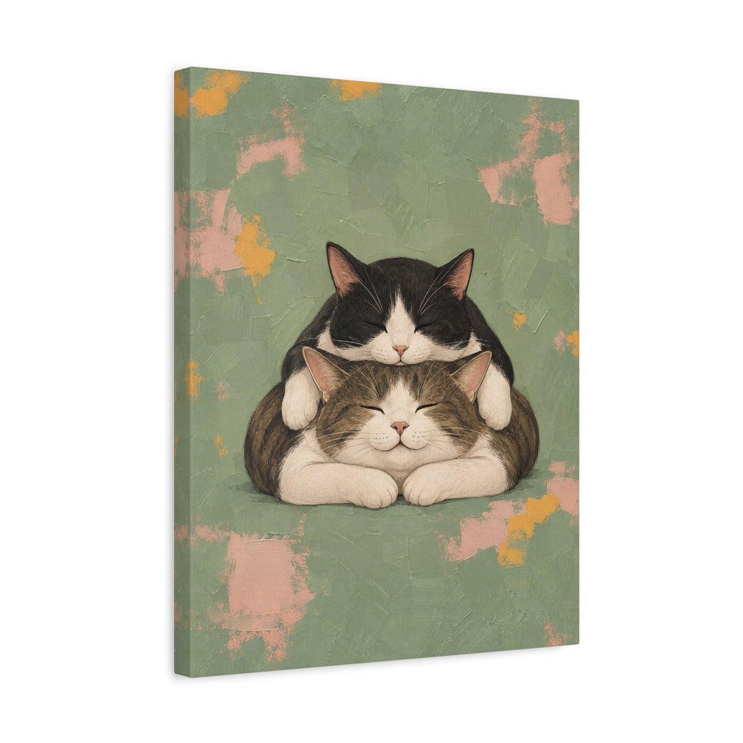 Nap Stack – Cat Wall Art with Two Cats and One Mattress – Canvas / Framed Canvas