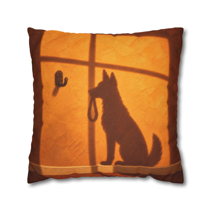 Any Minute Now – Dog Wall Art with an Amber Wall and Hard Shadows – Pillow / Cover