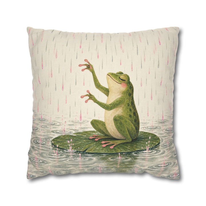 Rain Concert – Frog Art with a Lily Pad Conductor in a Downpour – Pillow / Cover