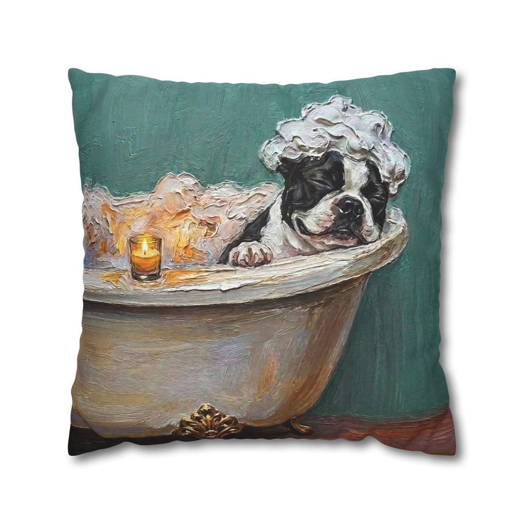 "Spa Day" - Boston Terrier Pillow Cover - Dog Lover Home Decor