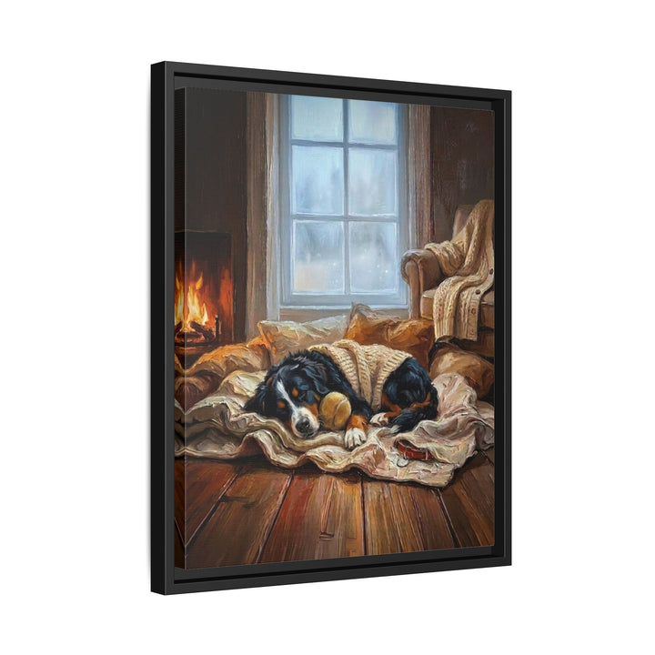 "Calm Memories" - Bernese Mountain Dog Vertical Framed Canvas - Dog Lover Wall Art