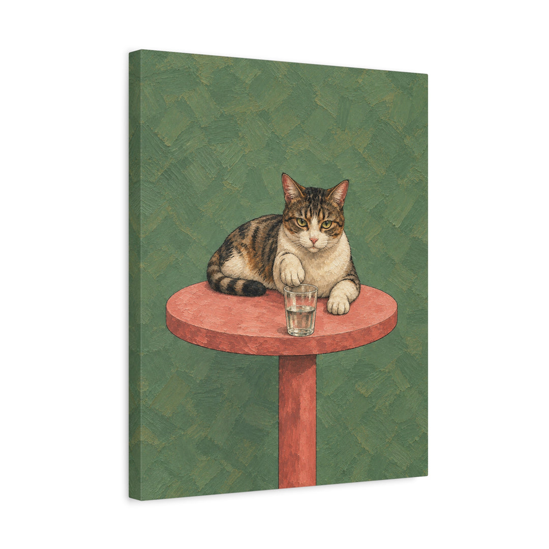 The Gravity Test – Funny Cat Art with a Paw Above the Table Edge – Canvas / Framed Canvas