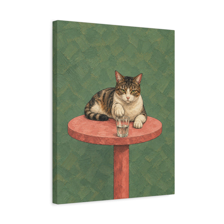 The Gravity Test – Funny Cat Art with a Paw Above the Table Edge – Canvas / Framed Canvas