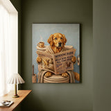 "Morning Business" - Golden Retriever Vertical Canvas - Dog Lover Wall Art