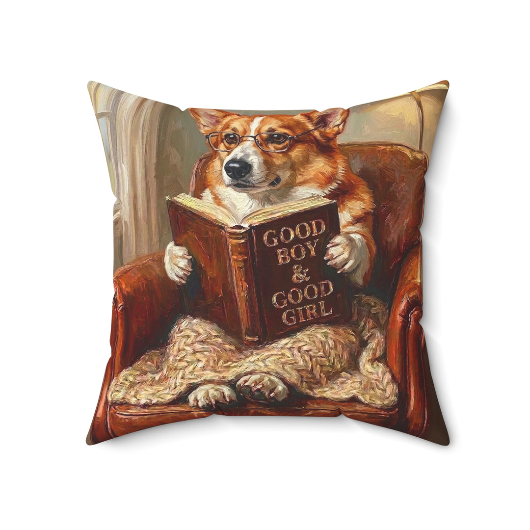 "Evening Read" - Corgi Throw Pillow - Dog Lover Home Decor