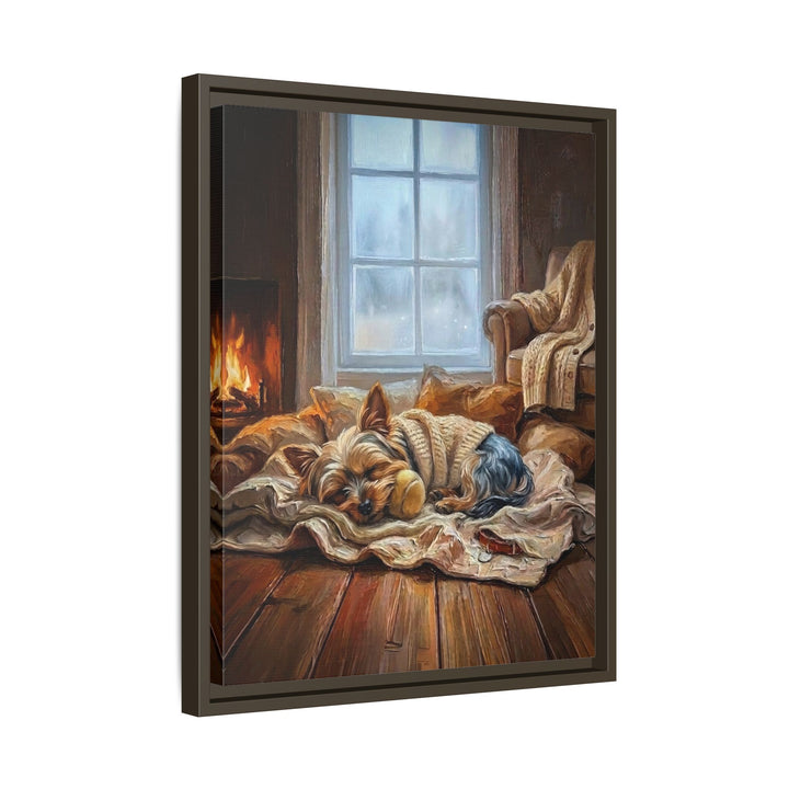 "Calm Memories" - Yorkie Vertical Framed Canvas - Dog Lover Wall Art
