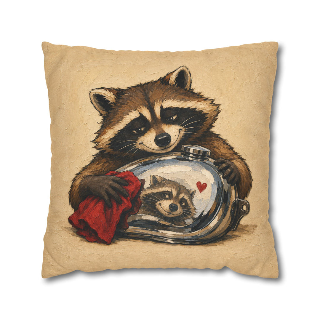 The Vintage Restorer – Motorcycle Art with a Raccoon and a Chrome Tank – Pillow / Cover