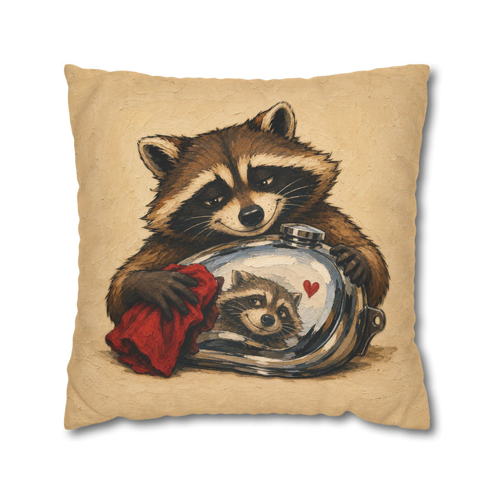 The Vintage Restorer – Motorcycle Art with a Raccoon and a Chrome Tank – Pillow / Cover
