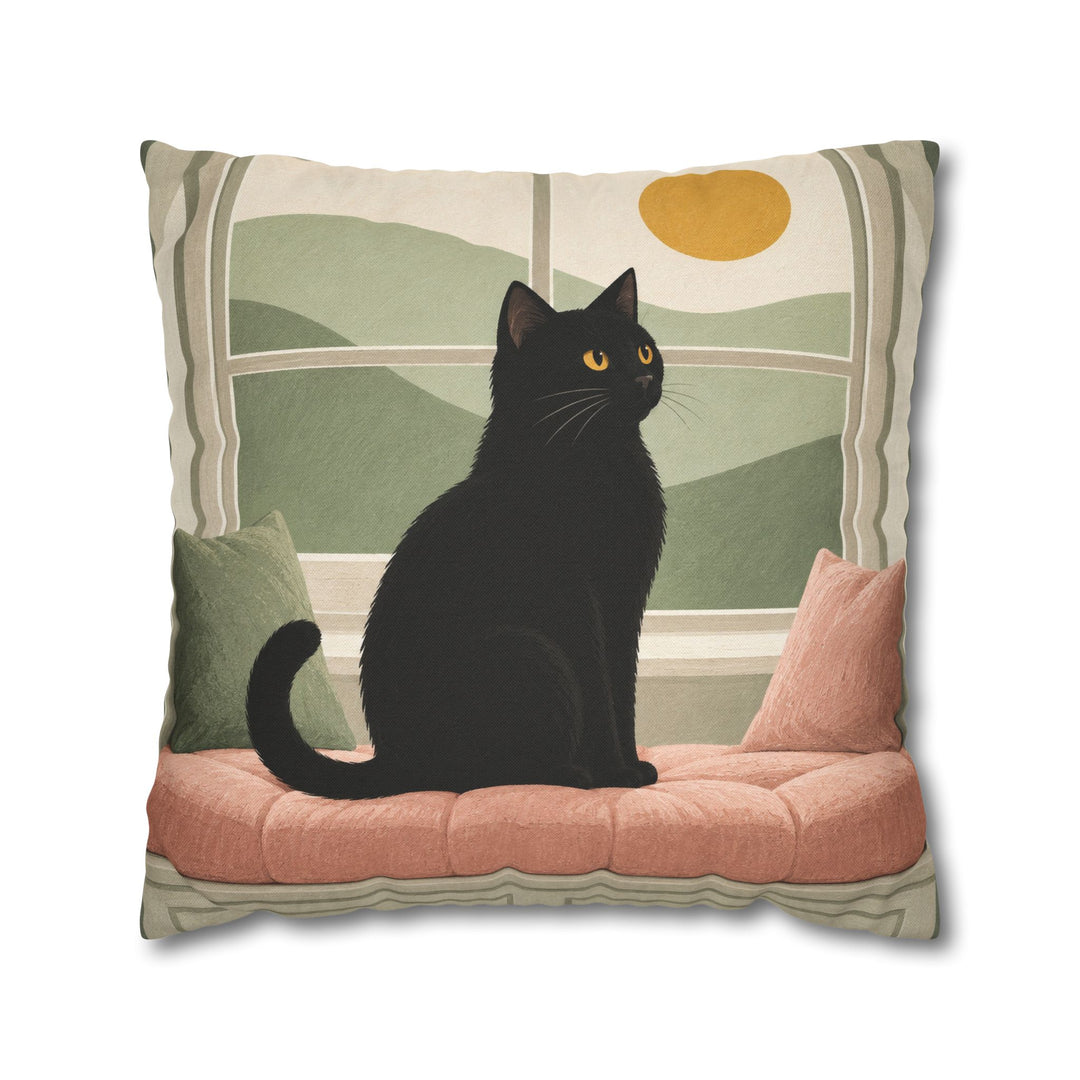 Window Watch Pillow – Cat Wall Art with a Sunlit Sill Silhouette – Pillow / Cover