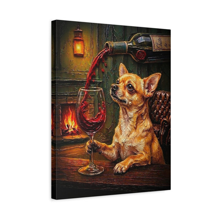 "Wine & Woof" - Chihuahua Vertical Canvas - Dog Lover Wall Art