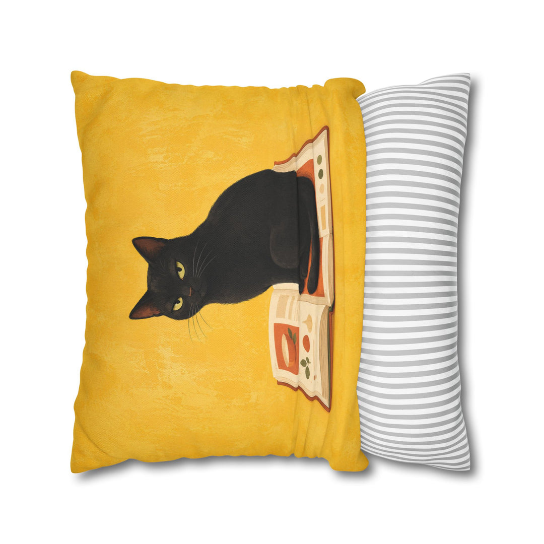 Recipe Critic – Funny Kitchen Art with a Cat on the Open Cookbook – Pillow / Cover