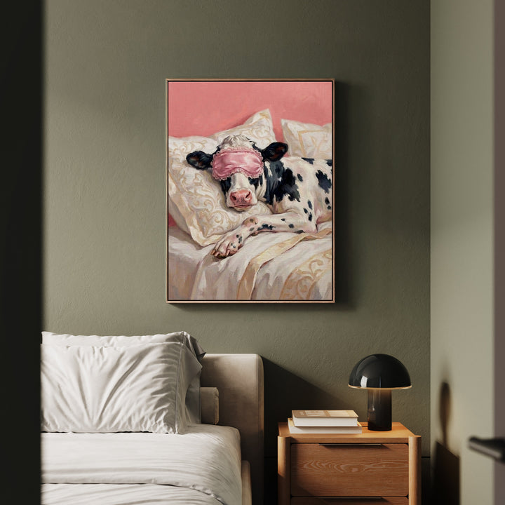 "Beauty Sleep" - Cow Vertical Framed Canvas - Spirit Animal Wall Art