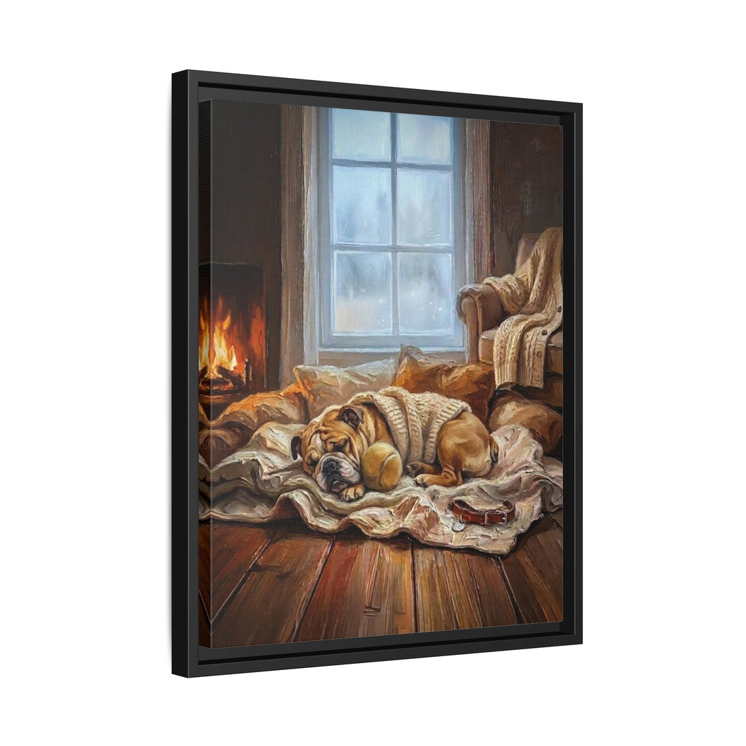"Calm Memories" - English Bulldog Vertical Framed Canvas - Dog Lover Wall Art