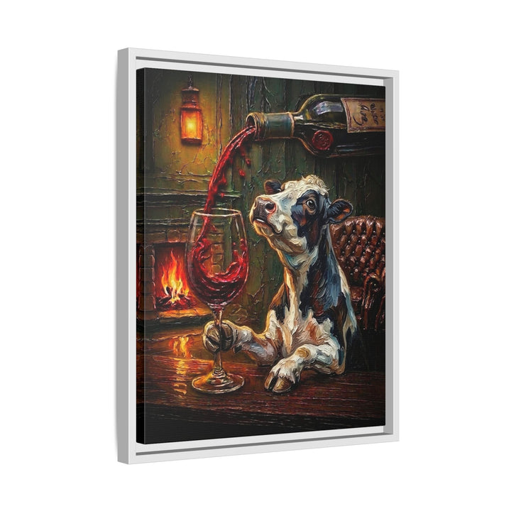 "Wine & Spirit" - Cow Vertical Framed Canvas - Spirit Animal Wall Art