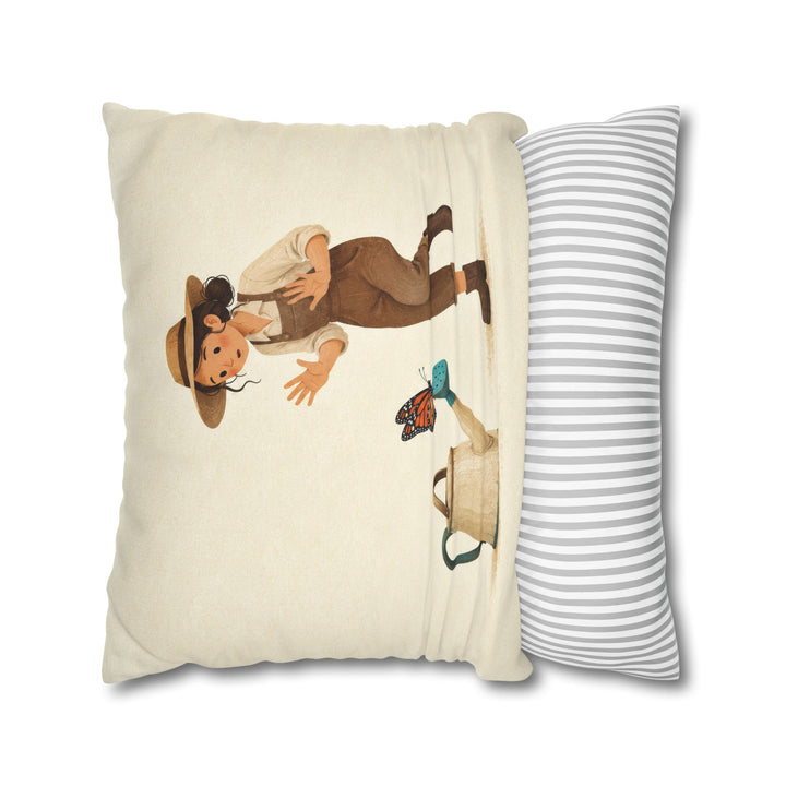 The Landing – Butterfly Art with a Monarch on a Watering Spout – Pillow / Cover