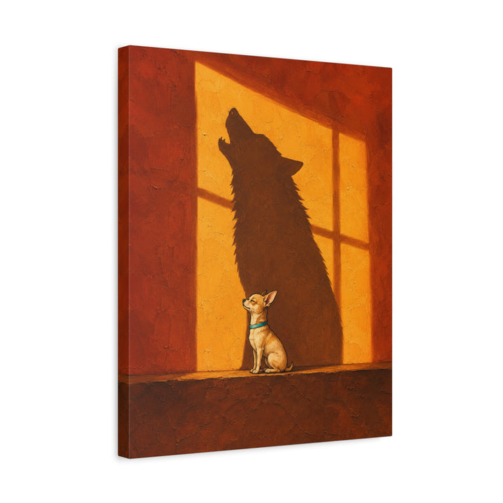 The Inner Wolf – Dog Wall Art with a Tiny Sitter and a Towering Shape – Canvas / Framed Canvas