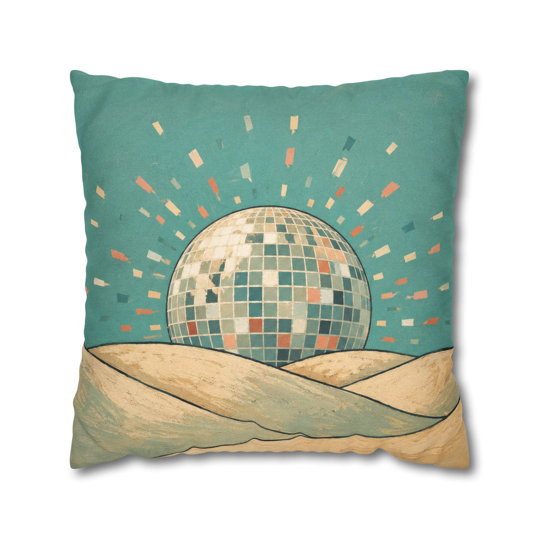 Disco Ball Sunrise – Funky Wall Art with a Mirrored Sphere Over the Hills – Pillow / Cover
