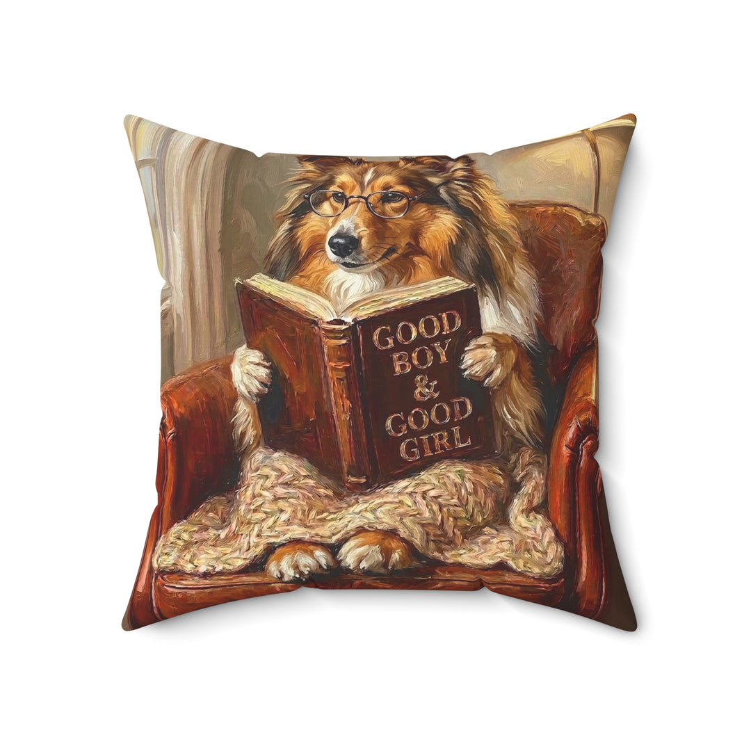 "Evening Read" - Shetland Sheepdog Throw Pillow - Dog Lover Home Decor