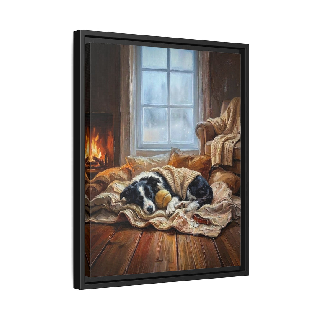 "Calm Memories" - Border Collie Vertical Framed Canvas - Dog Lover Wall Art