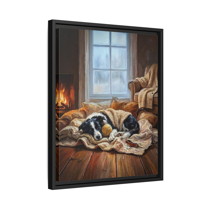 "Calm Memories" - Border Collie Vertical Framed Canvas - Dog Lover Wall Art