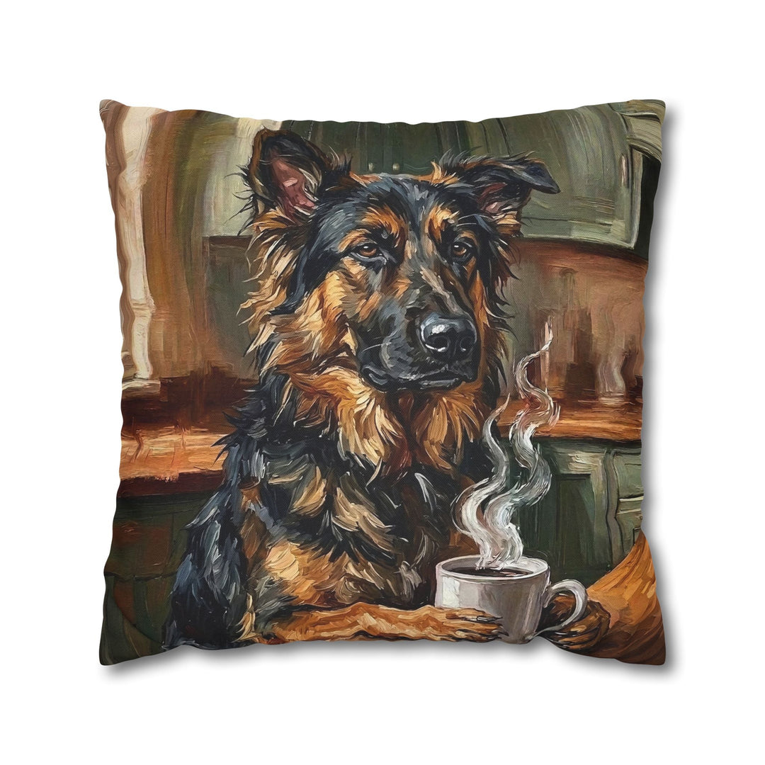 "Before Coffee" - German Shepherd Throw Pillow - Dog Lover Home Decor