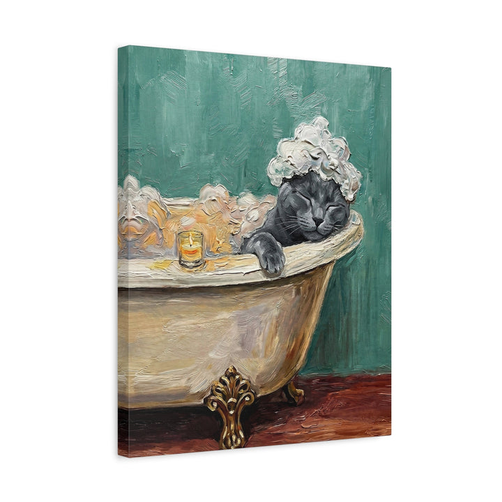 "Spa Day" - Solid Grey Vertical Canvas - Cat Lover Wall Art