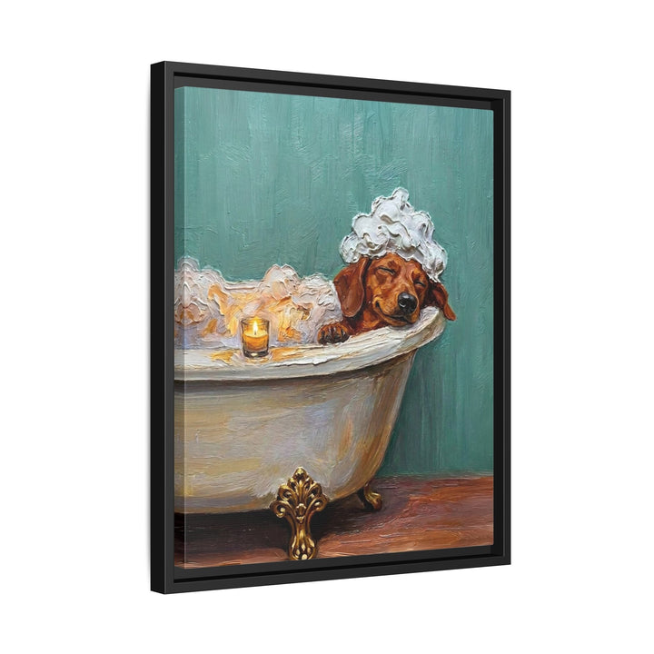 "Spa Day" - Dachshund Vertical Framed Canvas - Dog Lover Wall Art