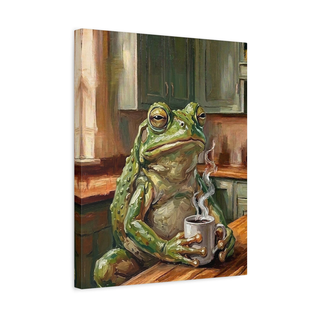 "Coffee & Silence" - Frog Vertical Canvas - Spirit Animal Wall Art