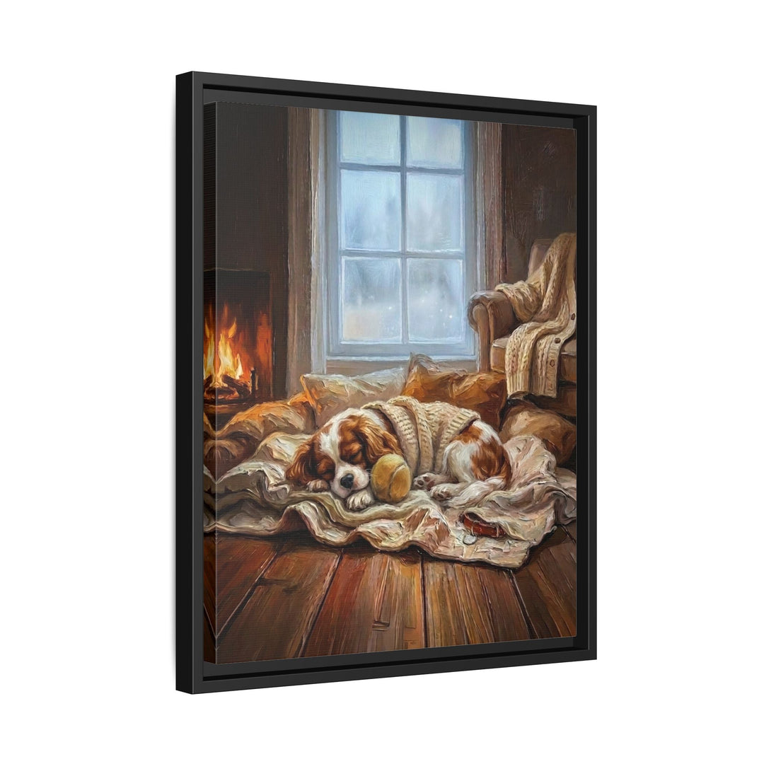 "Calm Memories" - Cavalier King Charles Vertical Framed Canvas - Dog Lover Wall Art