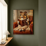 "Evening Read" - Shetland Sheepdog Vertical Canvas - Dog Lover Wall Art