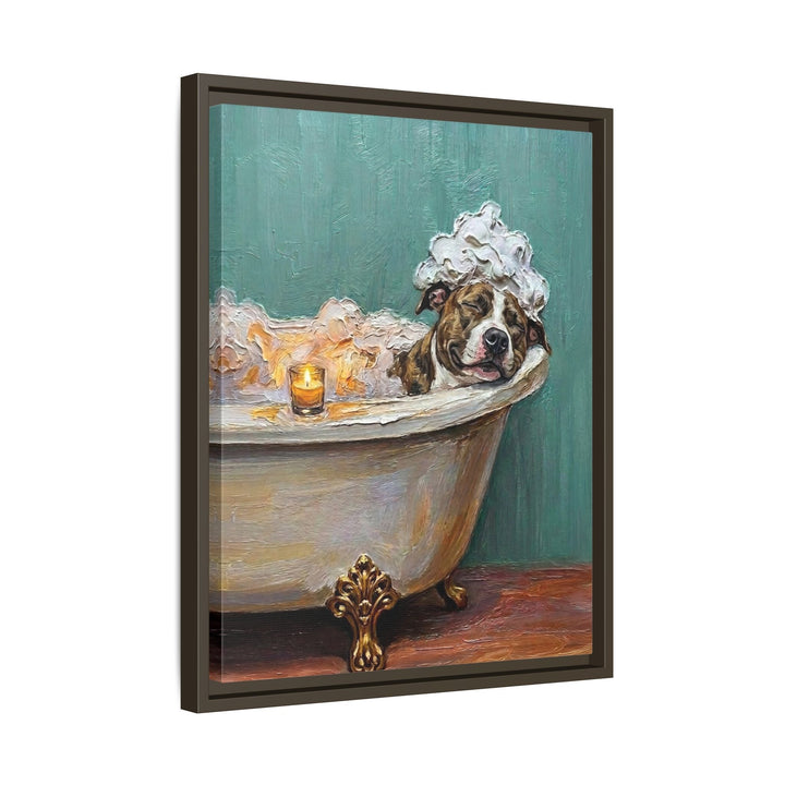 "Spa Day" - Pit Bull Vertical Framed Canvas - Dog Lover Wall Art