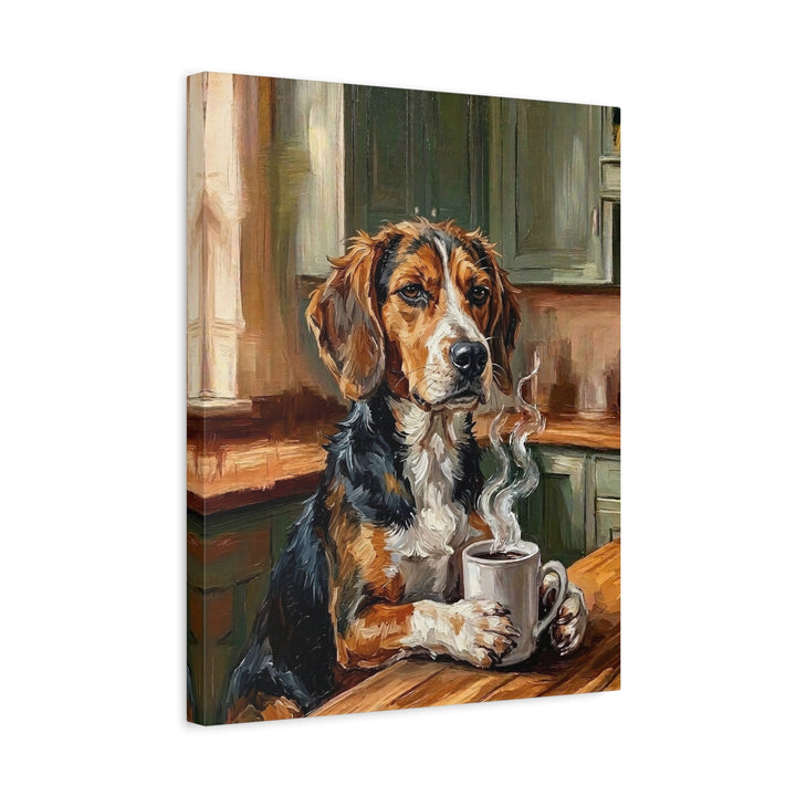 "Before Coffee" - Beagle Vertical Canvas - Dog Lover Wall Art