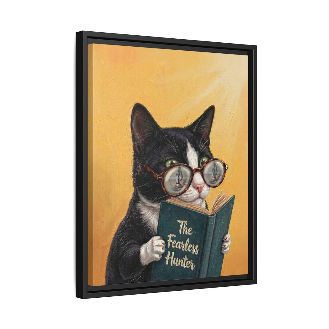 "The Fearless Hunter" - Cat Vertical Framed Canvas - Animal Book Humor Wall Art