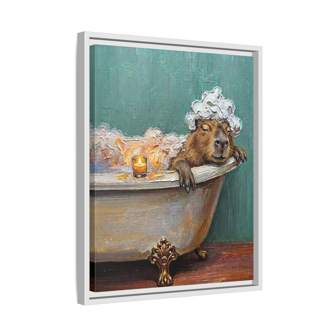 "Bubble Time" - Capybara Vertical Framed Canvas - Spirit Animal Wall Art