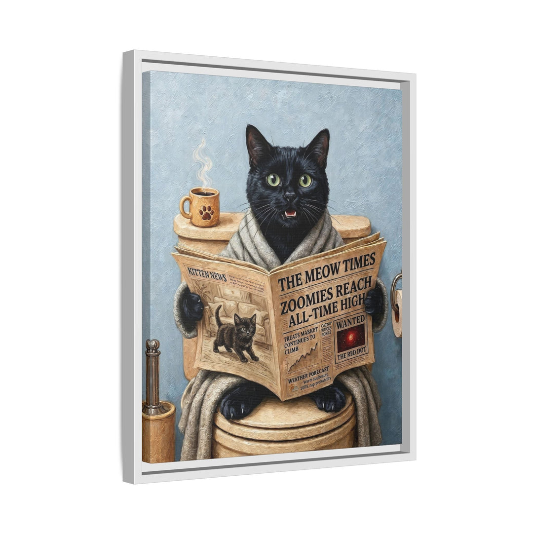 "Morning Business" - Black Vertical Framed Canvas - Cat Lover Wall Art