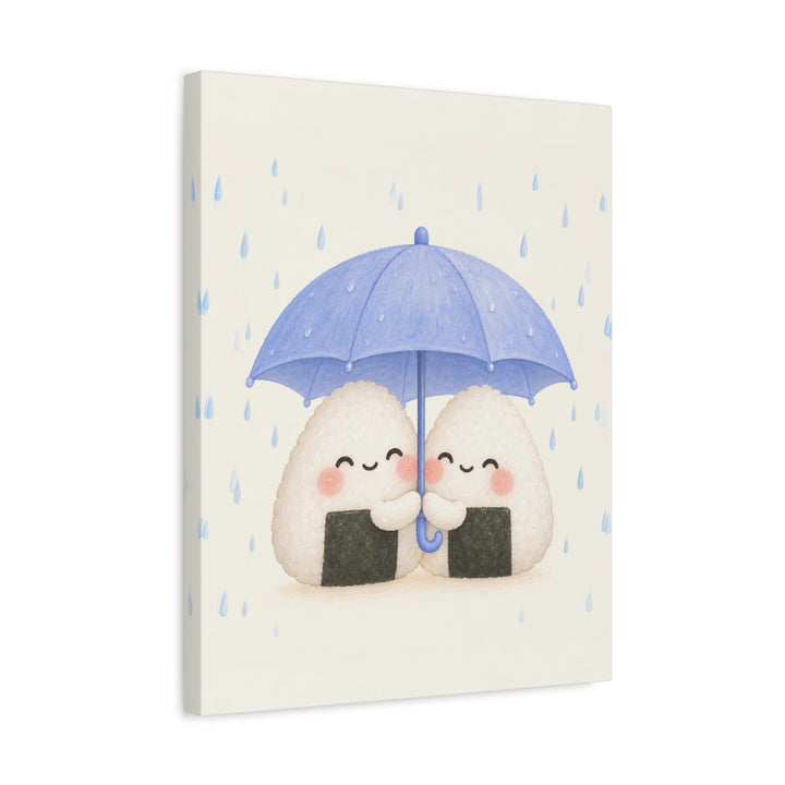 Onigiri Friends – Kawaii Room Decor with Two Rice Balls Sharing Cover – Canvas / Framed Canvas