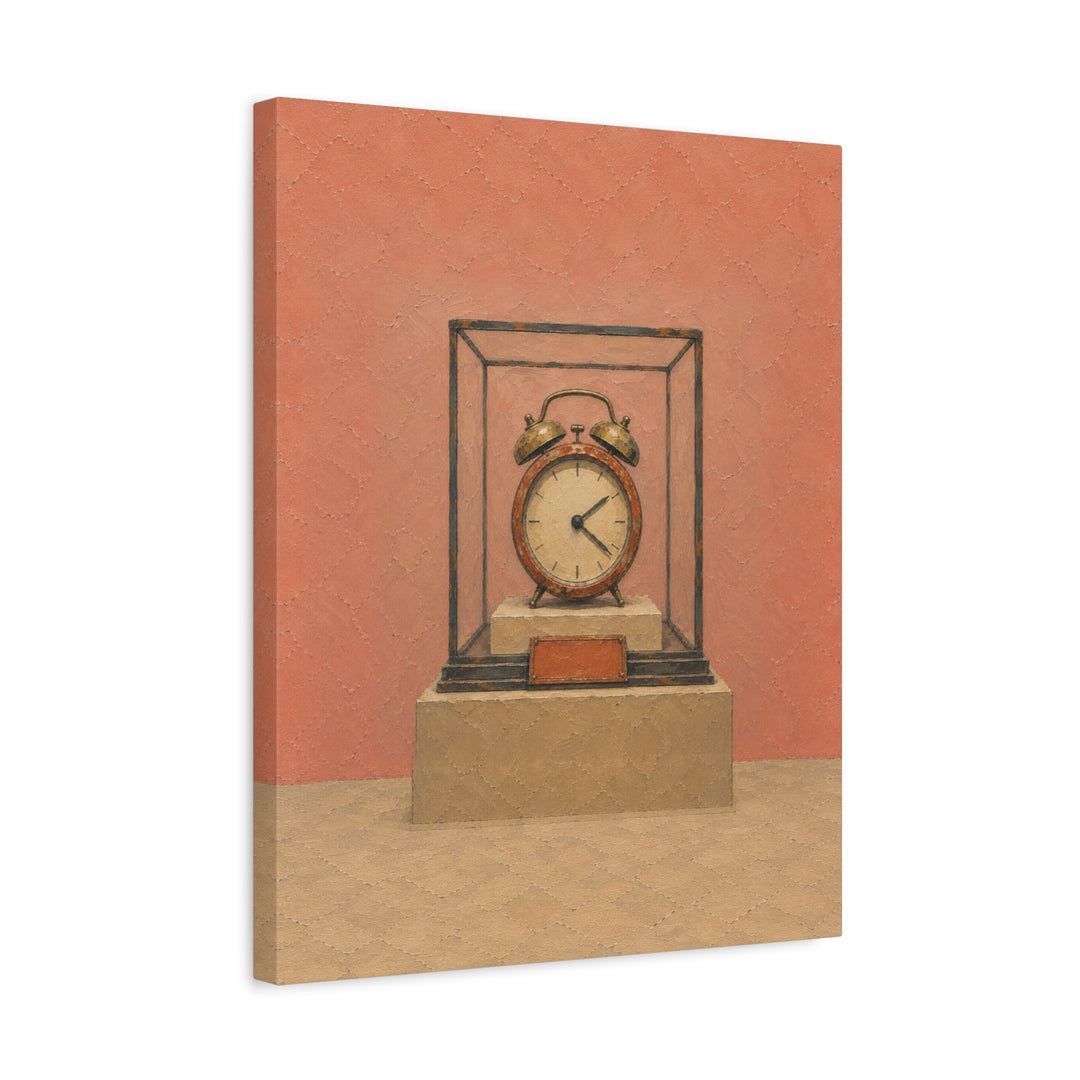 The Snooze Museum – Above Bed Art with an Alarm Clock in a Glass Case – Canvas / Framed Canvas