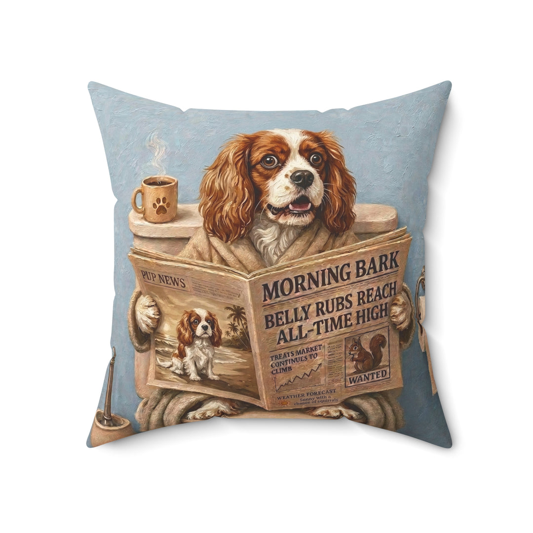 "Morning Business" - Cavalier King Charles Throw Pillow - Dog Lover Home Decor