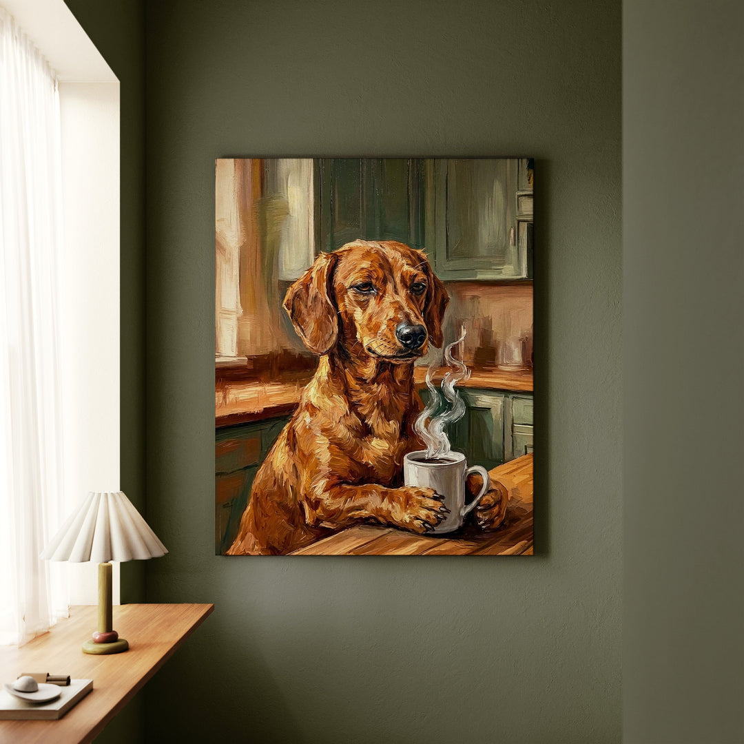 Dachshund Before Coffee Canvas