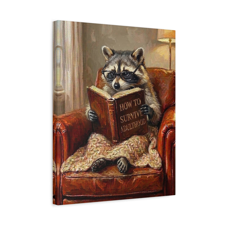 "Survive Adulthood" - Raccoon Vertical Canvas - Spirit Animal Wall Art
