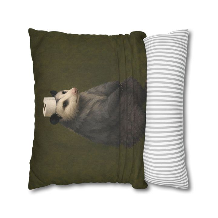 The Crown Jewel – Toilet Paper Art with a Formal Opossum on Moss Green – Pillow / Cover