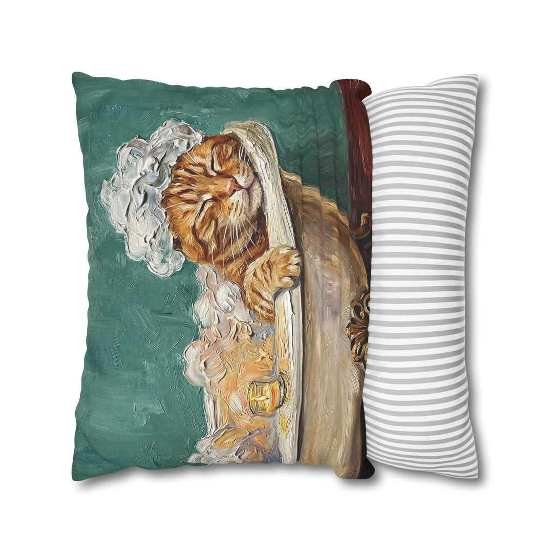 "Spa Day" - Orange Ginger Tabby Pillow Cover - Cat Lover Home Decor