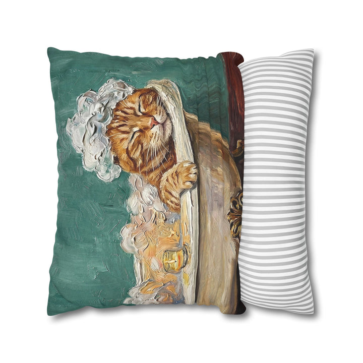 "Spa Day" - Orange Ginger Tabby Pillow Cover - Cat Lover Home Decor